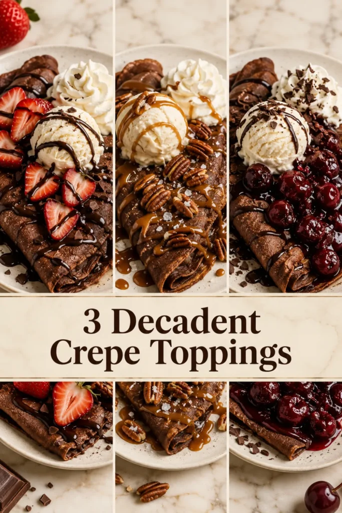 7 Irresistible Secrets for the Best Chocolate Crepe Dessert with Ice Cream and Whipped Cream 5 Ingredients For the Chocolate Crepes 1 cup or 125 grams all-purpose flour ¼ cup or 25 grams unsweetened cocoa powder 2 tablespoons granulated sugar ¼ teaspoon salt 2 large eggs, at room temperature 1¼ cups or 300 millilitres whole milk ½ cup or 120 millilitres water 2 tablespoons unsalted butter, melted and slightly cooled 1 teaspoon vanilla extract Additional butter or neutral oil for the pan For Serving 6 generous scoops vanilla, chocolate or strawberry ice cream 1 cup lightly sweetened whipped cream ⅓ cup warm chocolate sauce or chocolate ganache Fresh strawberries, raspberries or sliced bananas, optional Chocolate shavings, toasted hazelnuts or crushed cookies, optional