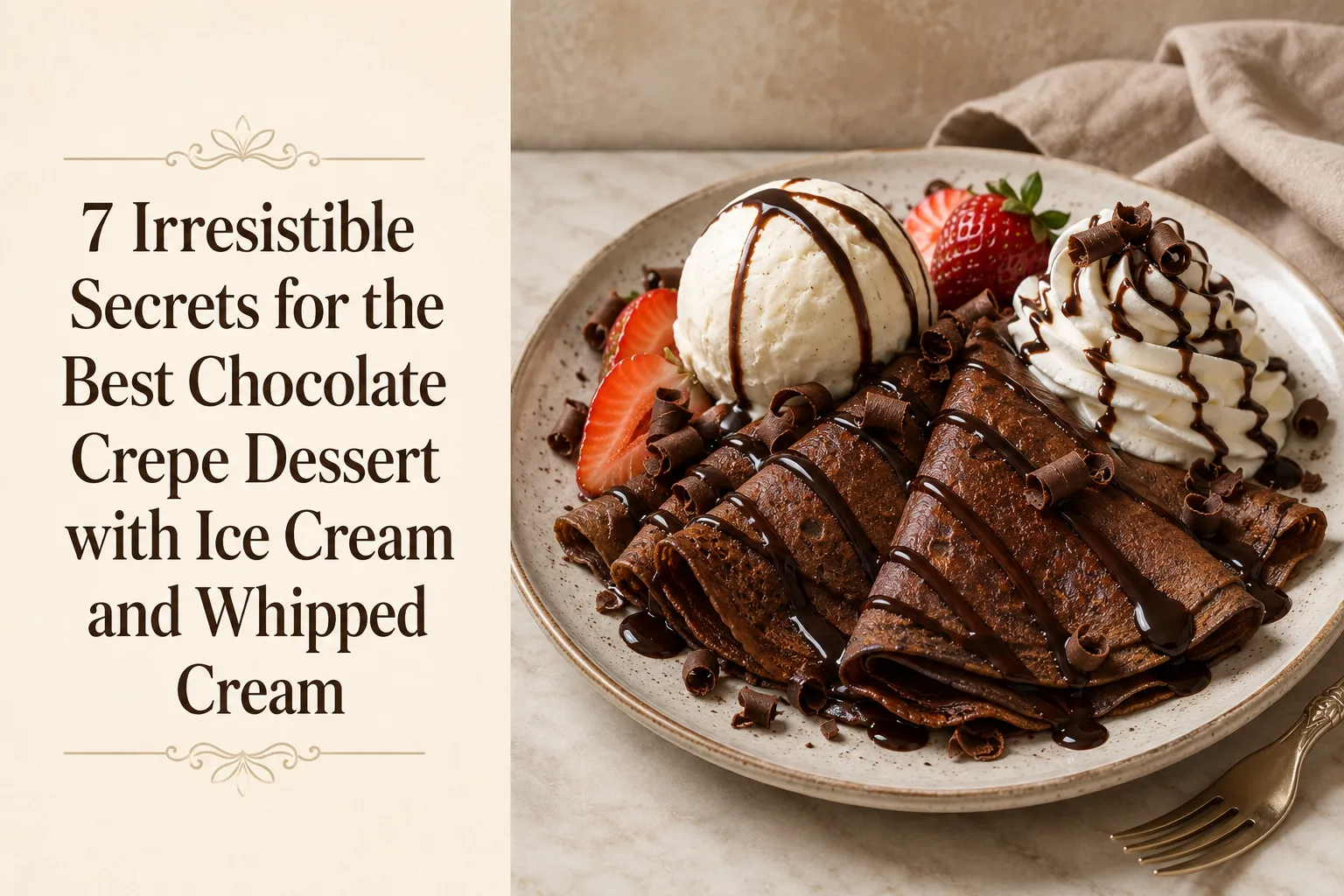 Chocolate Crepe Dessert with Ice Cream and Whipped Cream
