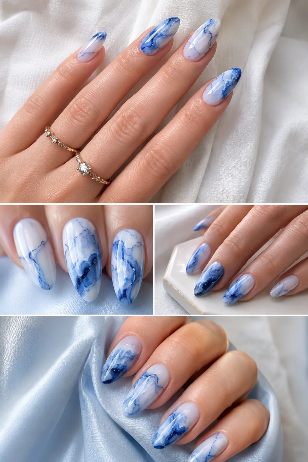 Elegant Blue Marble Nail Art Design: 7 Stunning Ideas for Trendy Almond Nails 2 Blue Marble Nail Art Design