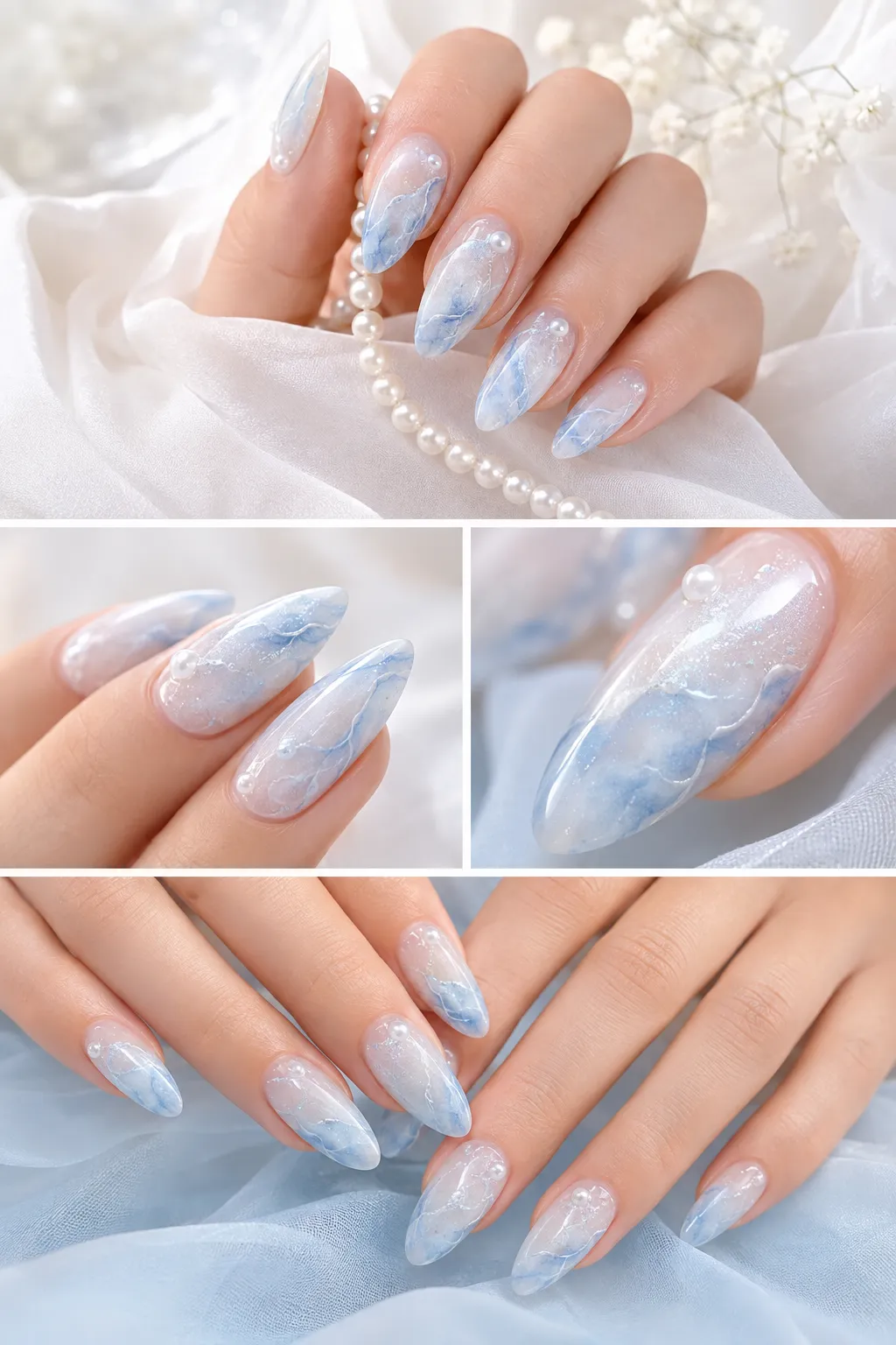 Elegant Blue Marble Nail Art Design: 7 Stunning Ideas for Trendy Almond Nails 4 Blue Marble Nail Art Design