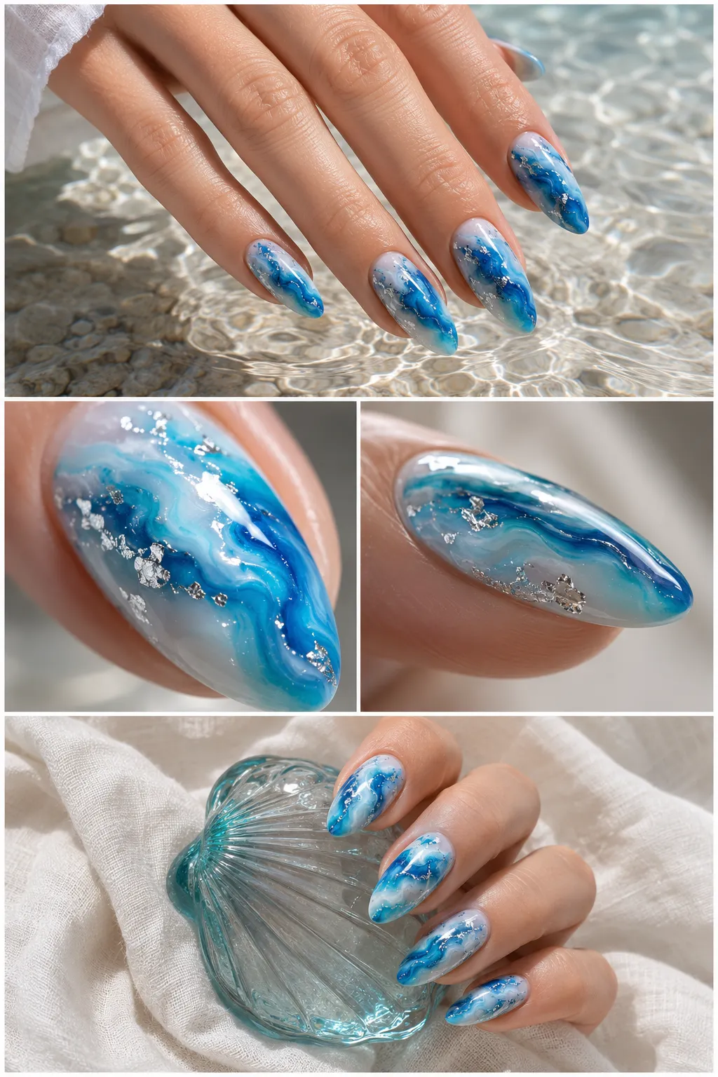 Elegant Blue Marble Nail Art Design: 7 Stunning Ideas for Trendy Almond Nails 5 Blue Marble Nail Art Design