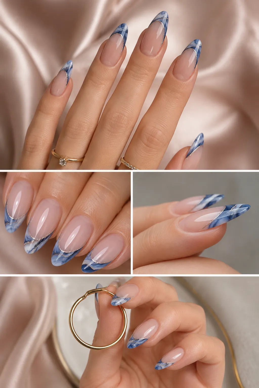 Elegant Blue Marble Nail Art Design: 7 Stunning Ideas for Trendy Almond Nails 7 Blue Marble Nail Art Design