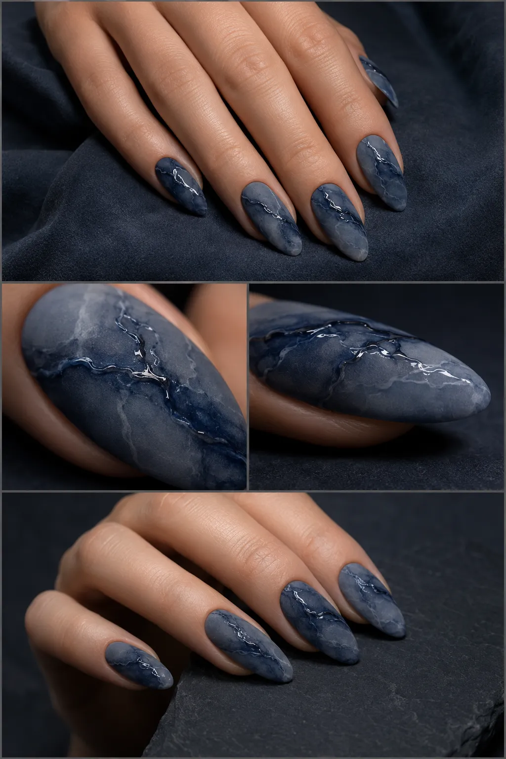 Elegant Blue Marble Nail Art Design: 7 Stunning Ideas for Trendy Almond Nails 8 Blue Marble Nail Art Design