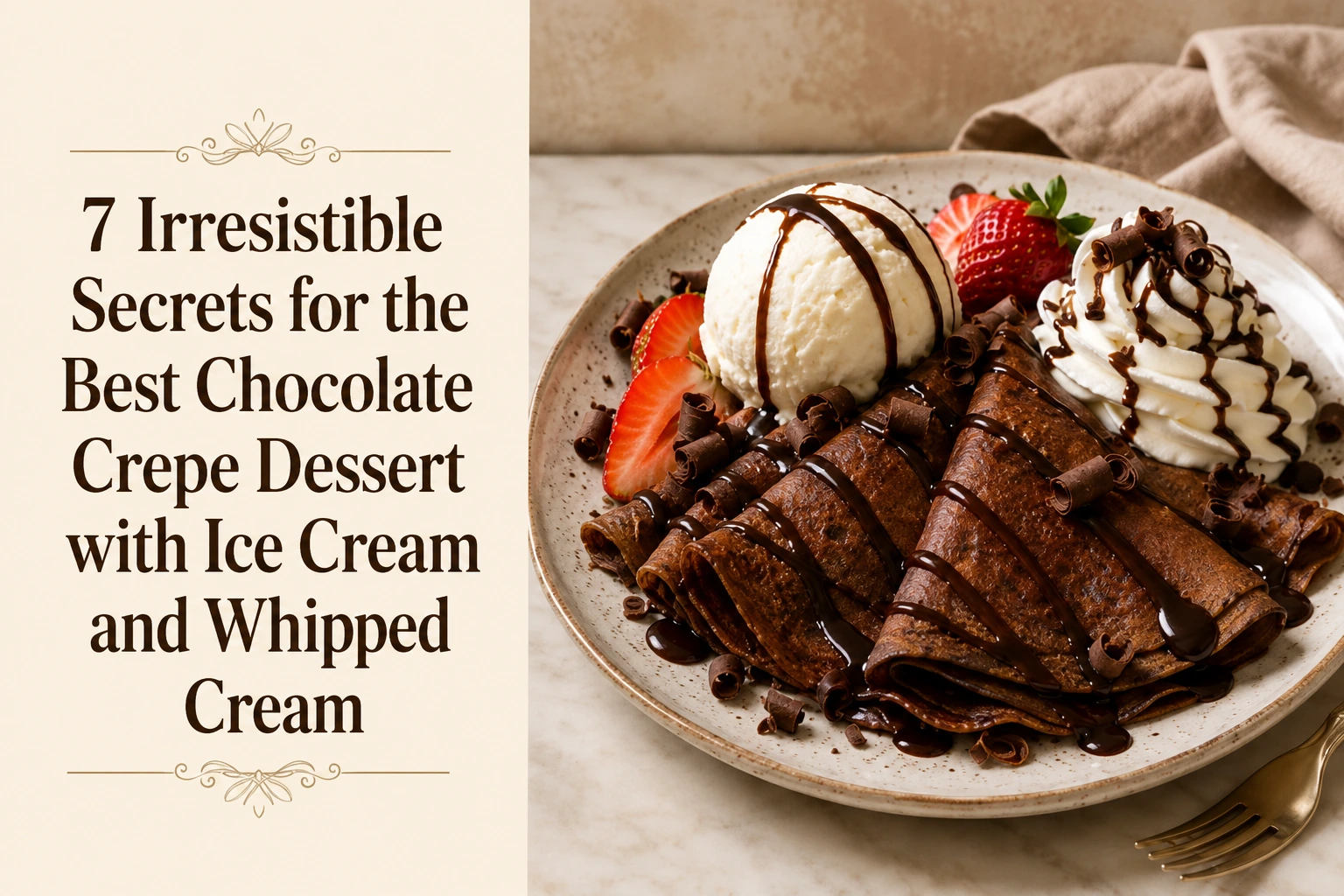 Chocolate Crepe Dessert with Ice Cream and Whipped Cream