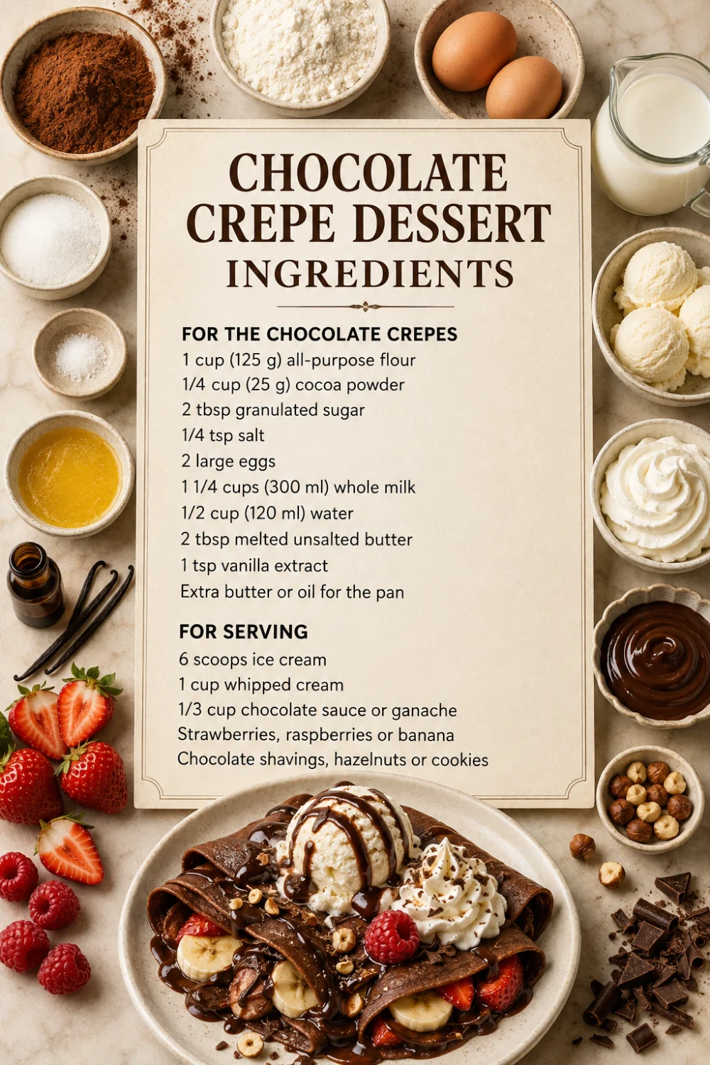 7 Irresistible Secrets for the Best Chocolate Crepe Dessert with Ice Cream and Whipped Cream 2 Chocolate Crepe Dessert with Ice Cream and Whipped Cream