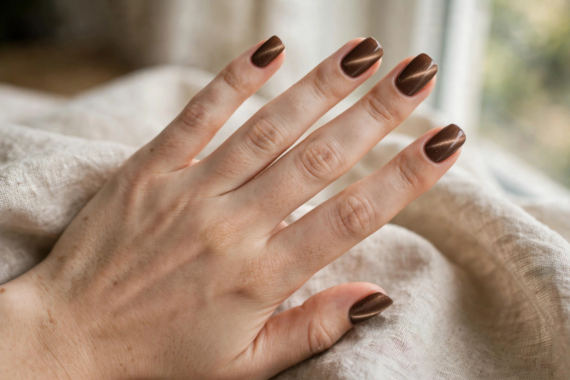 Chocolate mocha cat eye nails