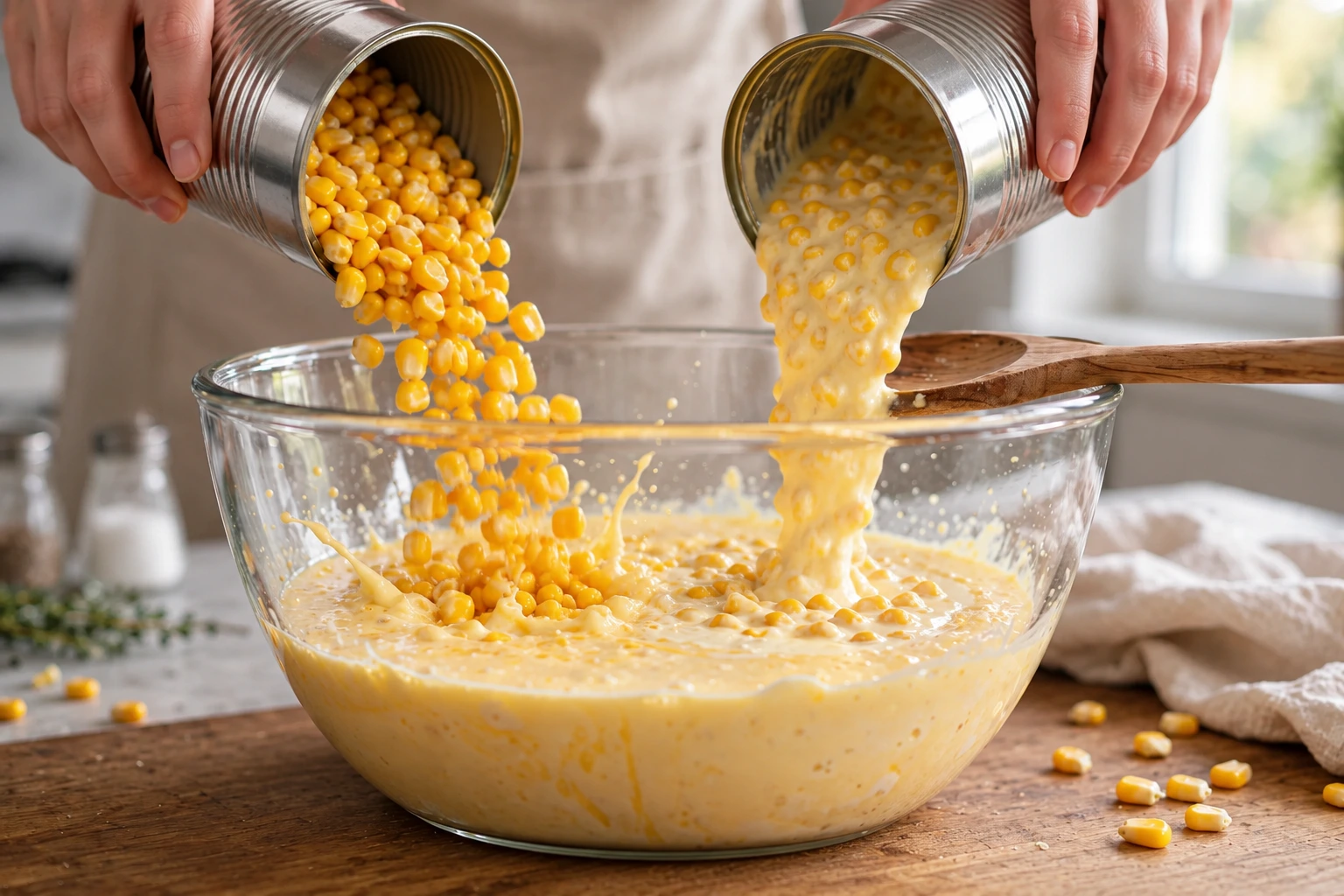 Fresh Corn Pouring Into Mixing Bowl