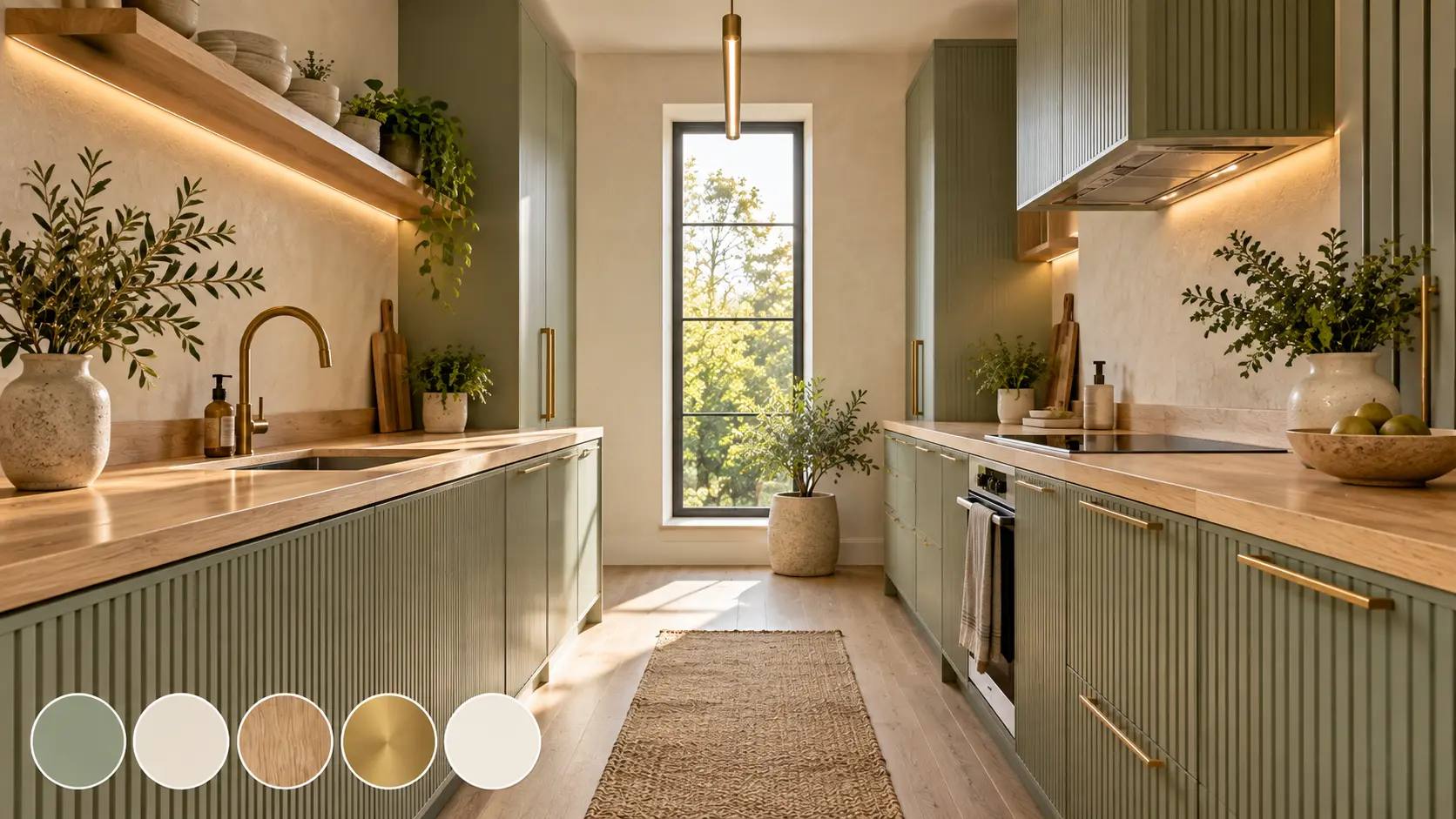 Warm Sage Scandi Galley Kitchen