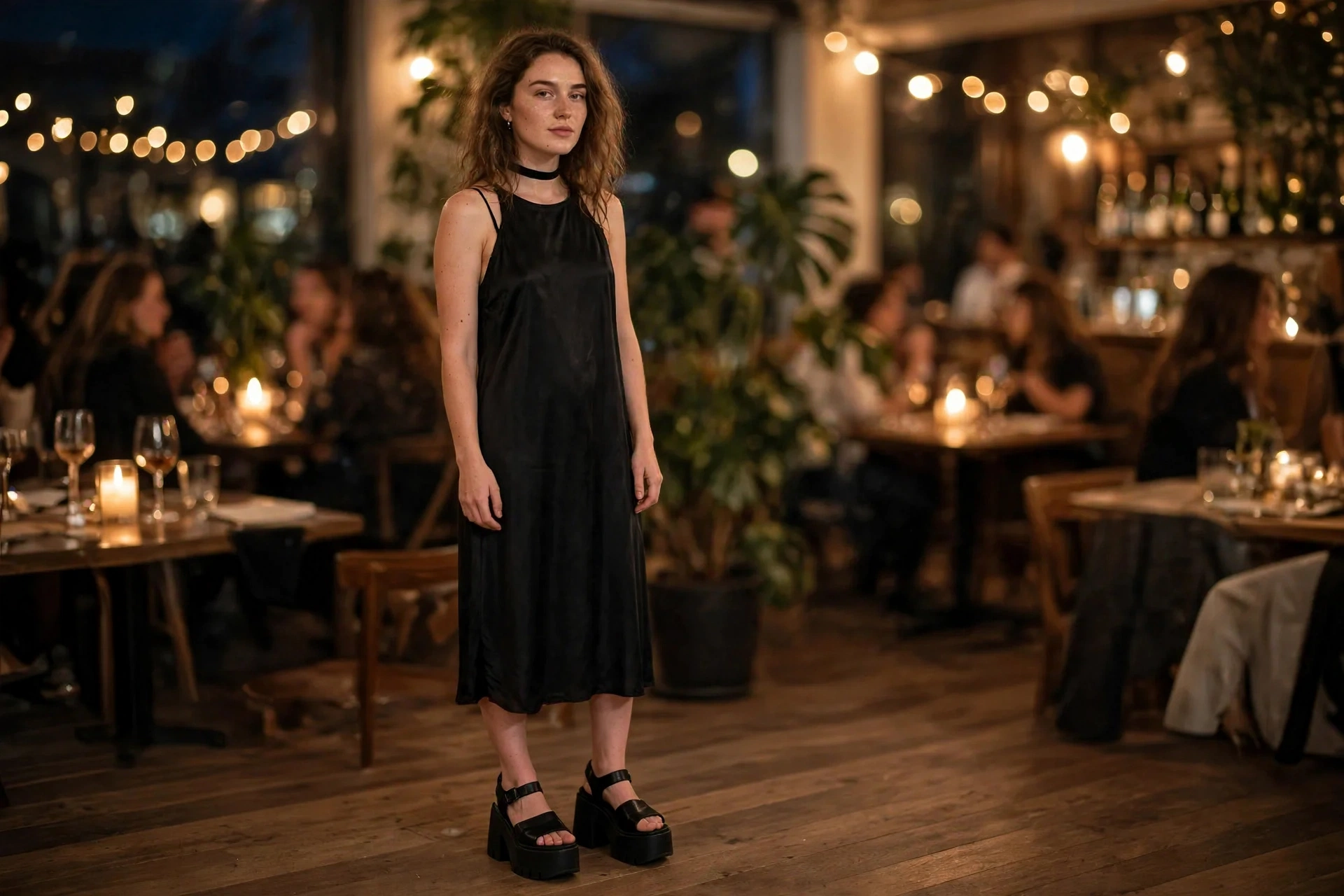 90s Party Outfit Ideas: 12 Fun DIY Costumes for a Throwback Night 2 Woman in a black satin slip dress with modest neckline standing straight — 90s party outfit ideas