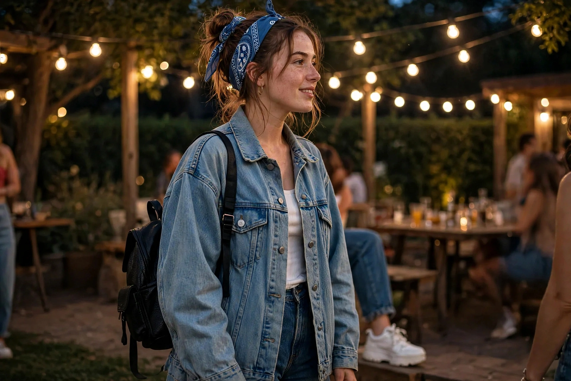 90s Party Outfit Ideas: 12 Fun DIY Costumes for a Throwback Night 10 Woman in a double-denim outfit with buttoned denim jacket and mom jeans — 90s party outfit ideas