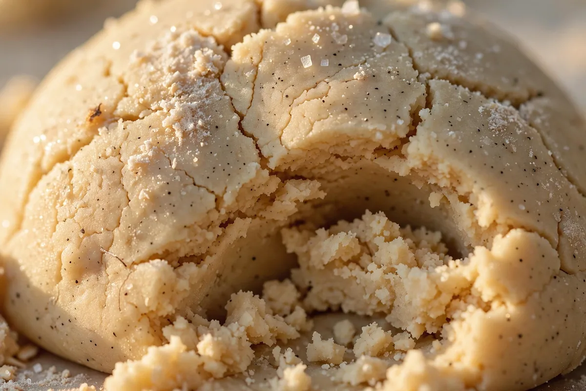 Close-up of finished cookie dough texture showing soft scoopable consistency