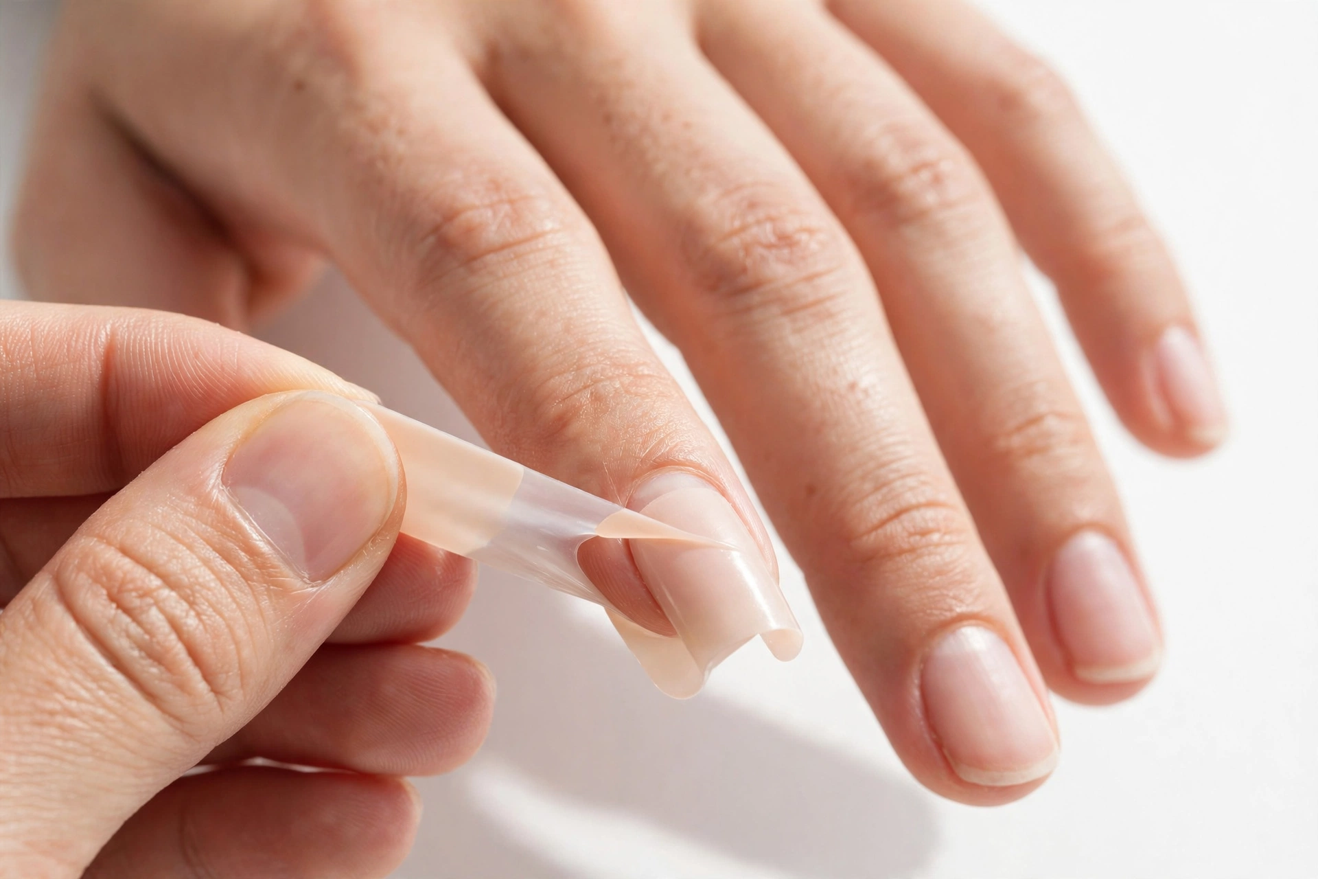 Semi Cured Gel Nail Strips: The Ultimate Guide for 2026 7 Stretching a semi-cured gel strip over the free edge and folding the excess under the tip