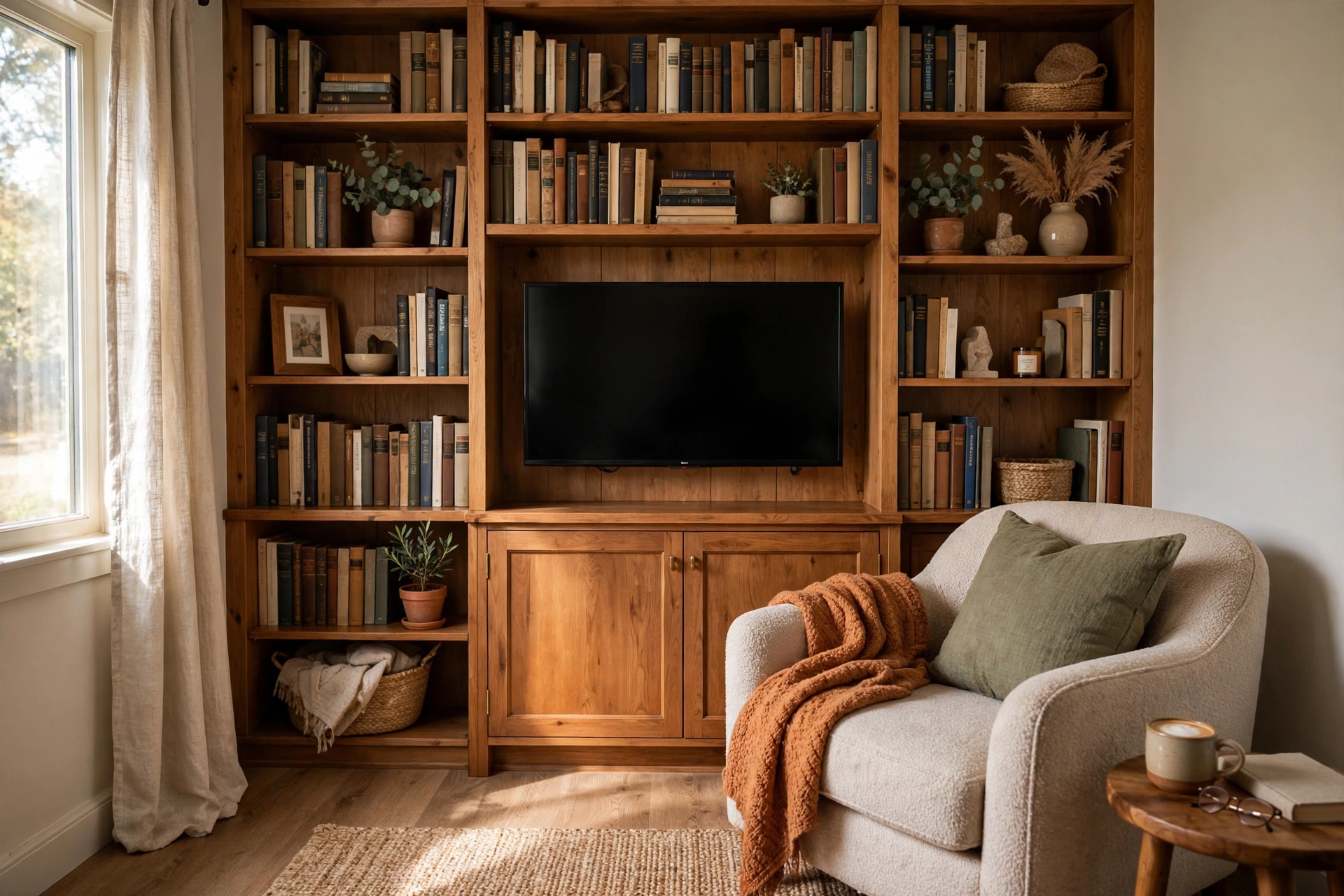Small living room ideas with TV — library built around the TV