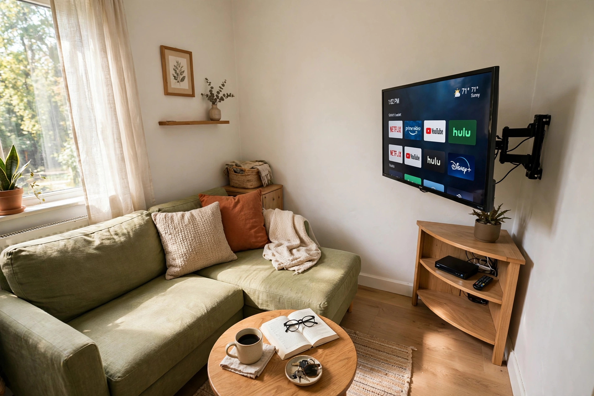 Small living room ideas with TV tucked into a corner