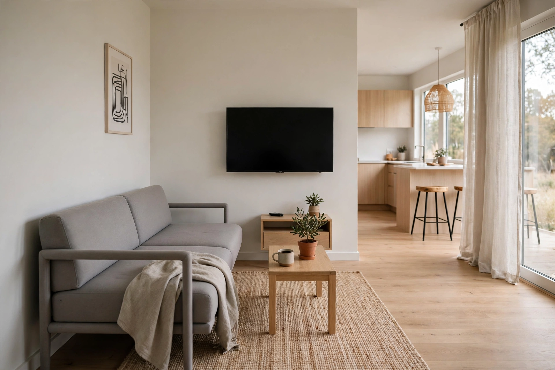 Small living room ideas with TV — slim sofa facing the TV