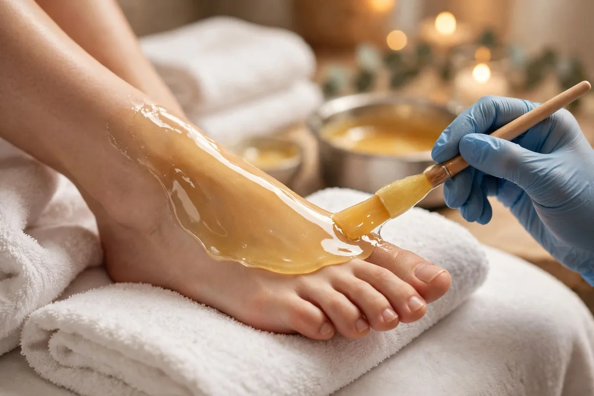 Paraffin wax pedicure — warm paraffin wax treatment deeply moisturizing feet