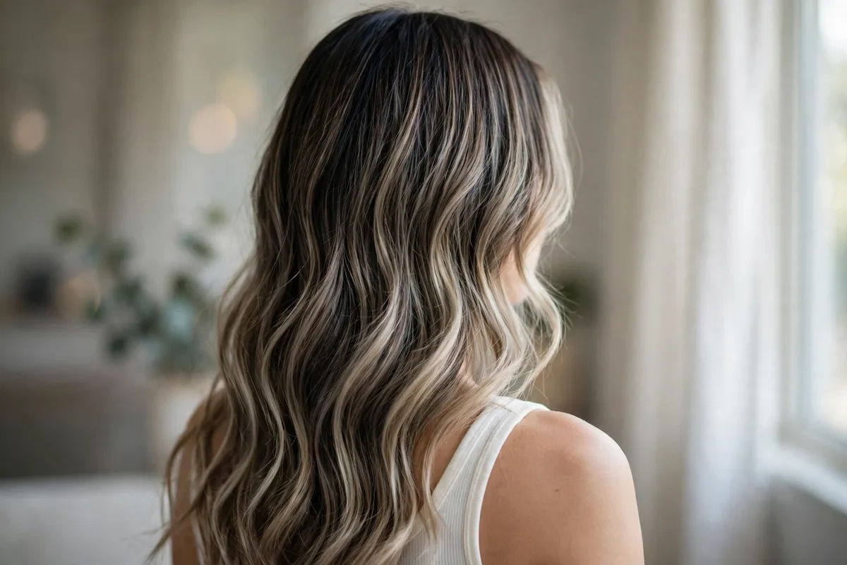 Winter Hair Color Ideas: 20+ Stunning Shades for 2026 14 Ash brown balayage — dark brunette roots with ash blonde hand-painted ribbons