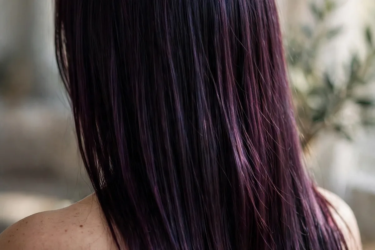 Winter Hair Color Ideas: 20+ Stunning Shades for 2026 20 Aubergine plum hair color — near-black base with violet plum depth